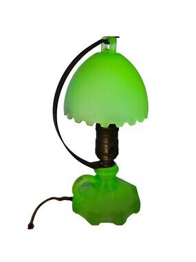 HouzeX Green Glass Hanging Bell Shade Uranium Boudoir Lamp Table Light *FLAW*